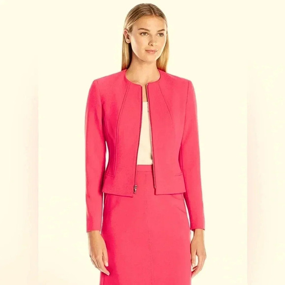 Anne Klein Jackets & Blazers - Anne Klein Zip Fully Lined Collarless CareerJacket Breton Red Women's‎ 10 NWOT